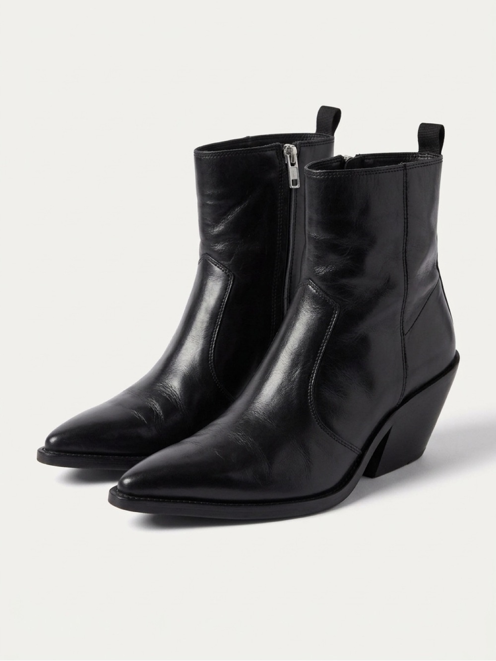 Zara Black Leather Pointed Toe Ankle Boots - Women 10/41 EUC